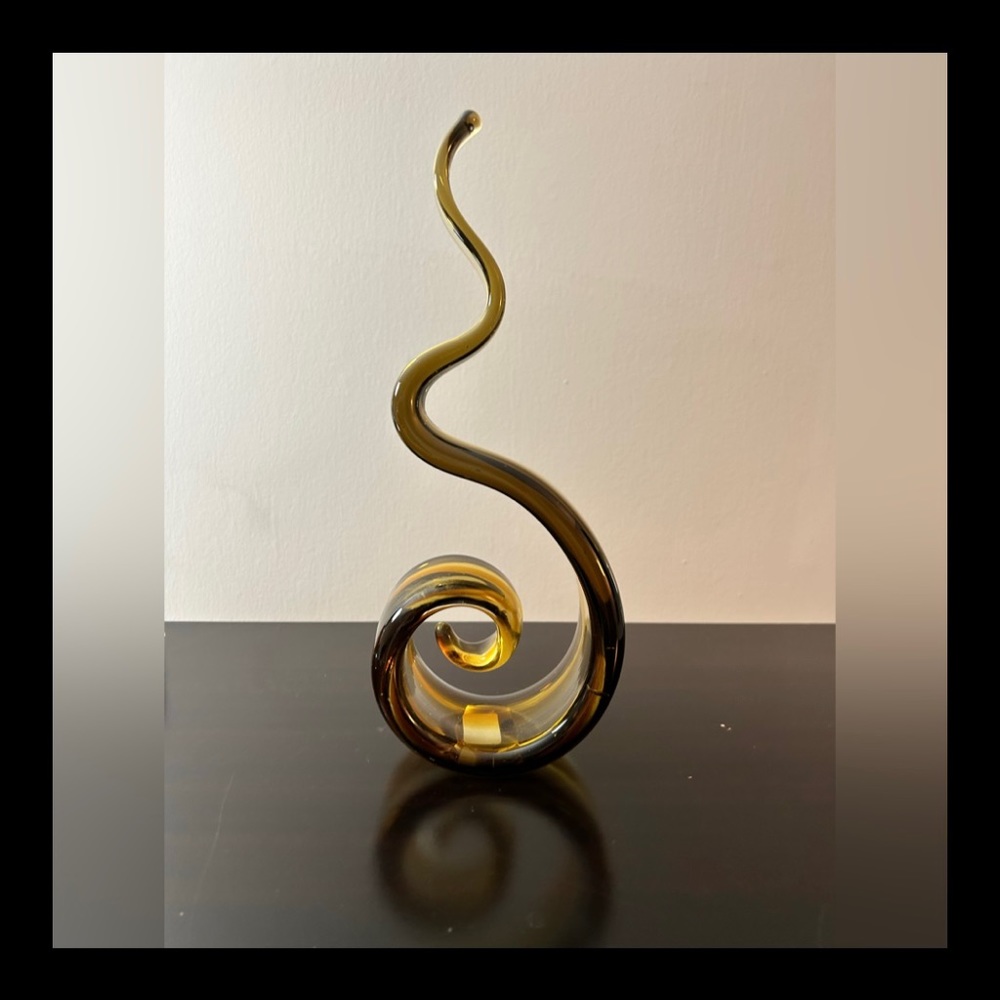 Crystal Murano Art Glass MODERN ART SCULPTURE  amber brown smoke swirl